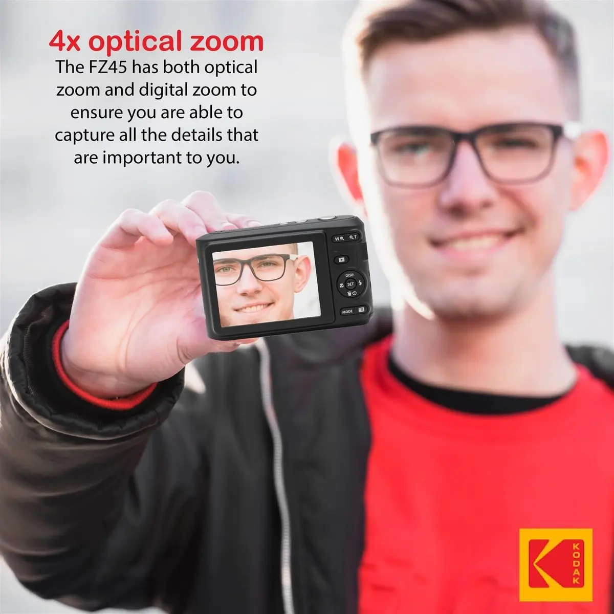 KODAK PIXPRO FZ45 16MP Digital Camera with 4X Optical Zoom 27mm Wide Angle and 2.7" LCD Screen Bundle with 32GB SD Memory Card, AA Batteries (Red) - view 4