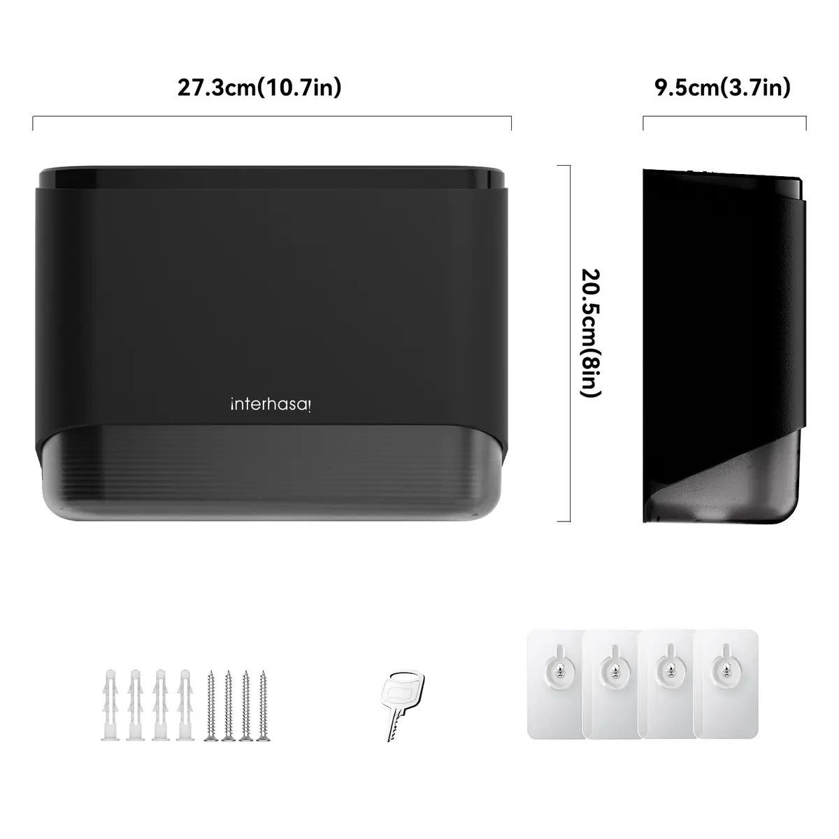 interhasa! Commercial Paper Towel Dispenser Wall Mount 10.7"L x 3.7"W x 8"H | Holds 200 towels, Lockable, Adhesive & Screws - view 8