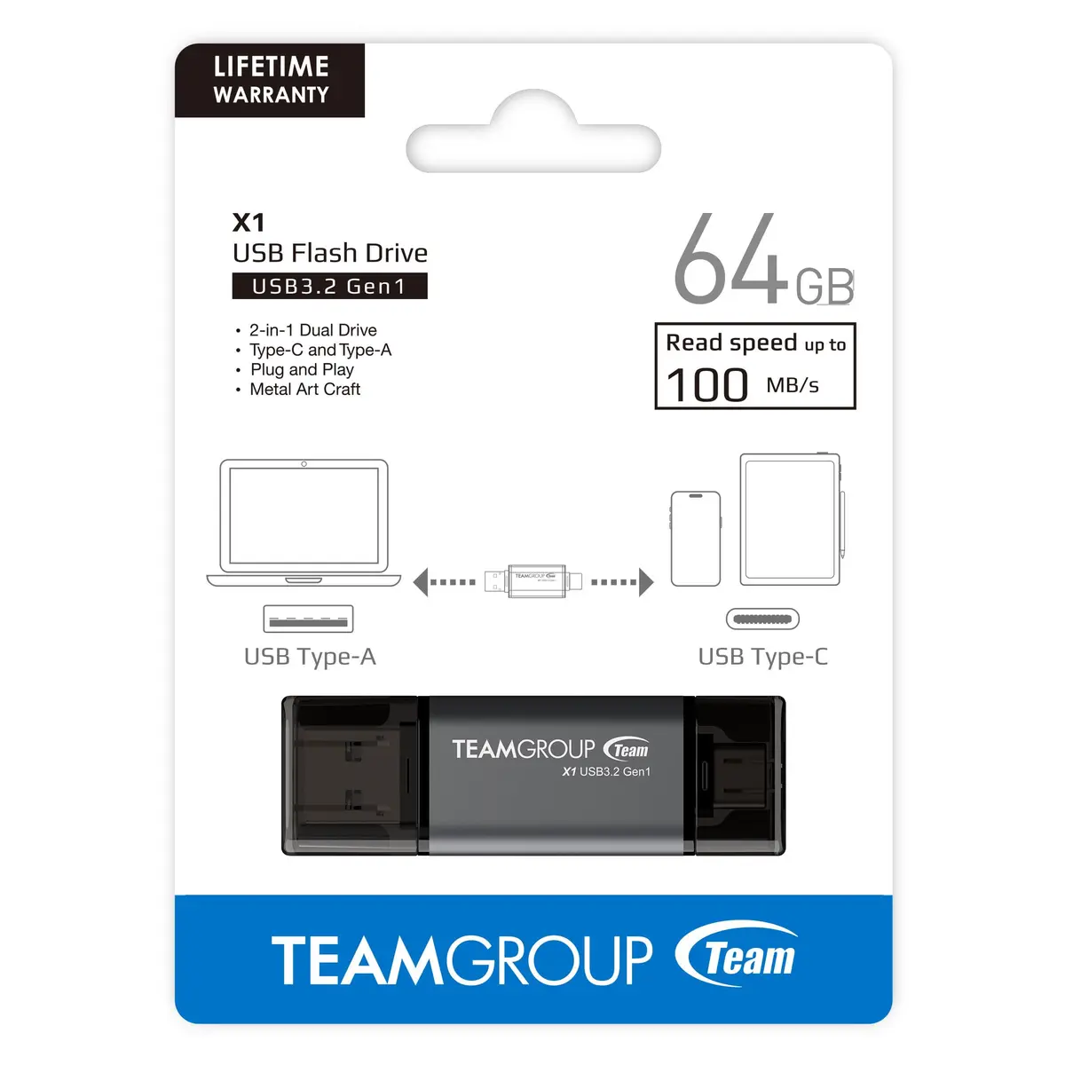 TEAMGROUP X1 64GB USB 3.2 Gen 1 Type-A & Type-C Flash Drive | 100MB/s Read Speed - view 9