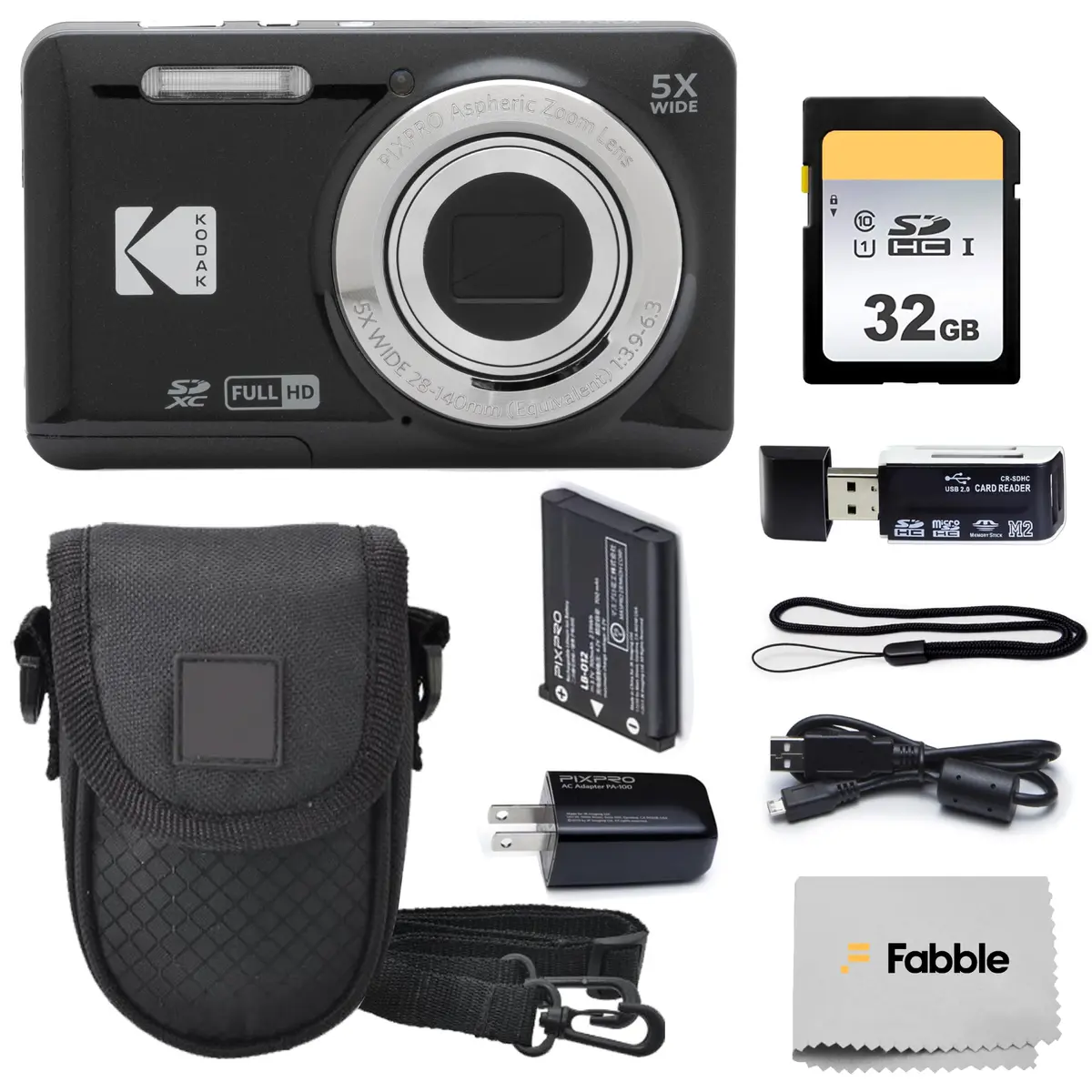 KODAK PIXPRO FZ55 16MP Digital Point & Shoot Camera | 5X Optical Zoom, 28mm Wide Angle, 1080P HD Video, Bundle with 32GB SD Card & Case - main product image