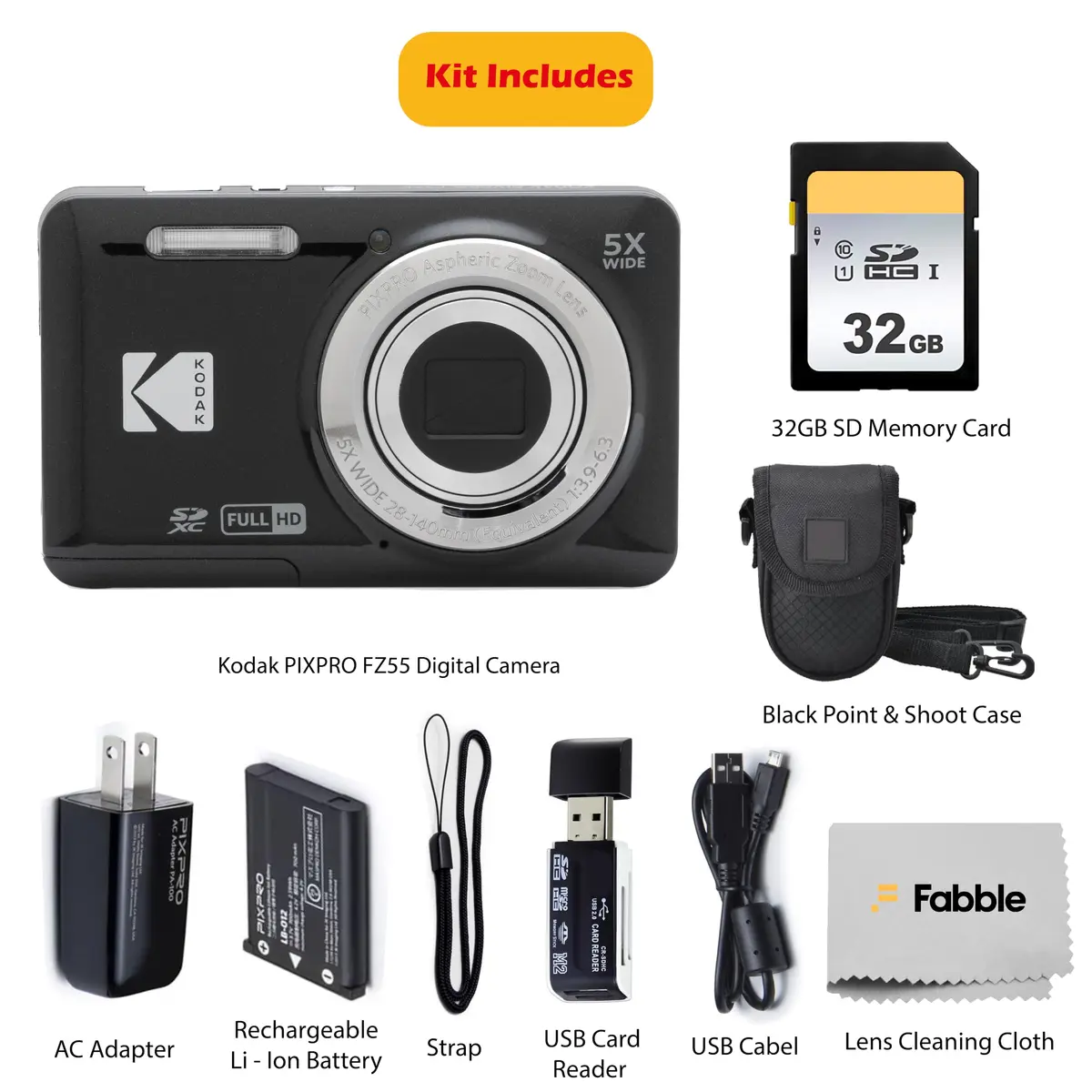 KODAK PIXPRO FZ55 16MP Digital Point & Shoot Camera | 5X Optical Zoom, 28mm Wide Angle, 1080P HD Video, Bundle with 32GB SD Card & Case - view 2