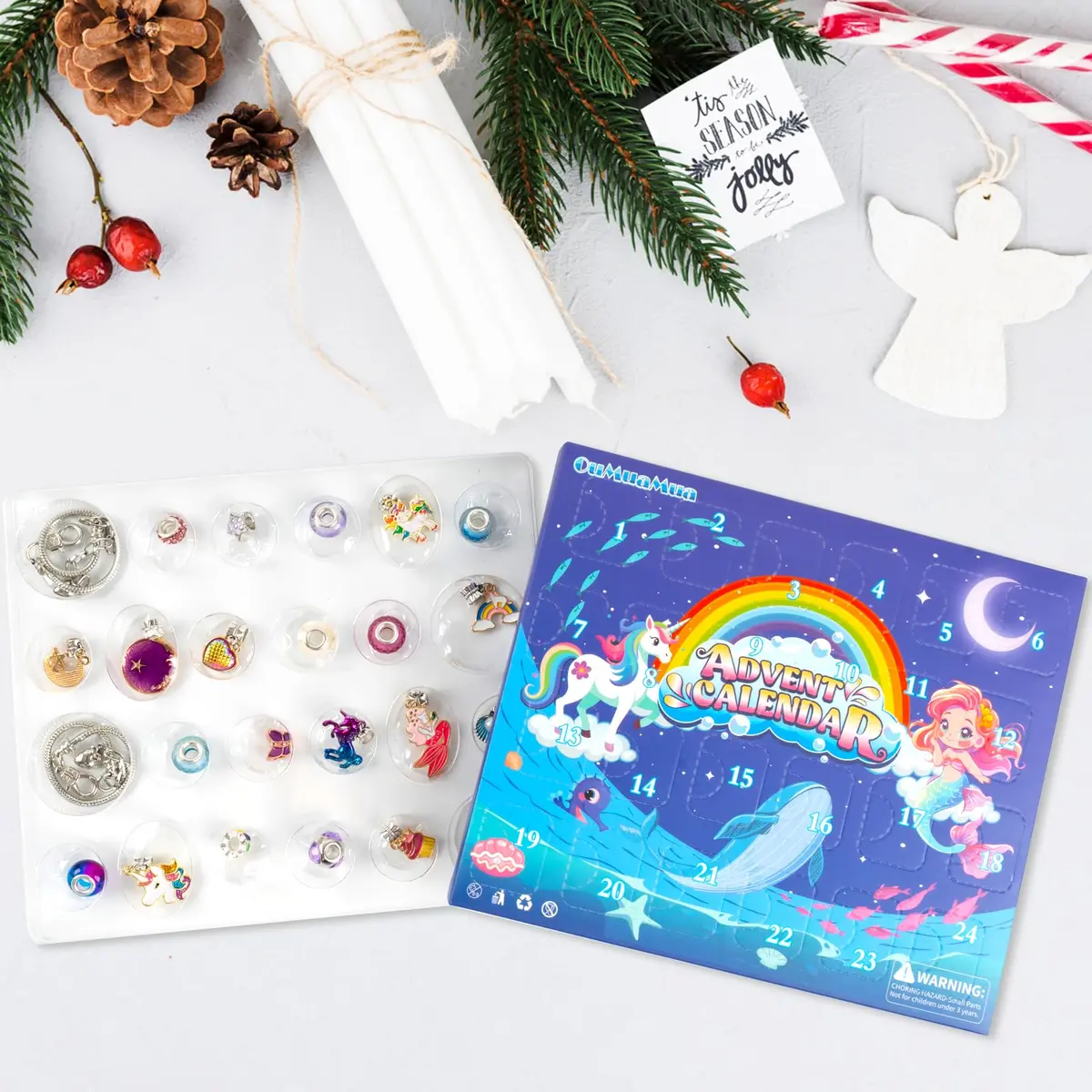 OuMuaMua Christmas Bracelets Advent Calendar 2026 for Girls | 24-Day DIY Jewelry Kit with Charms & Adjustable Chains - view 5