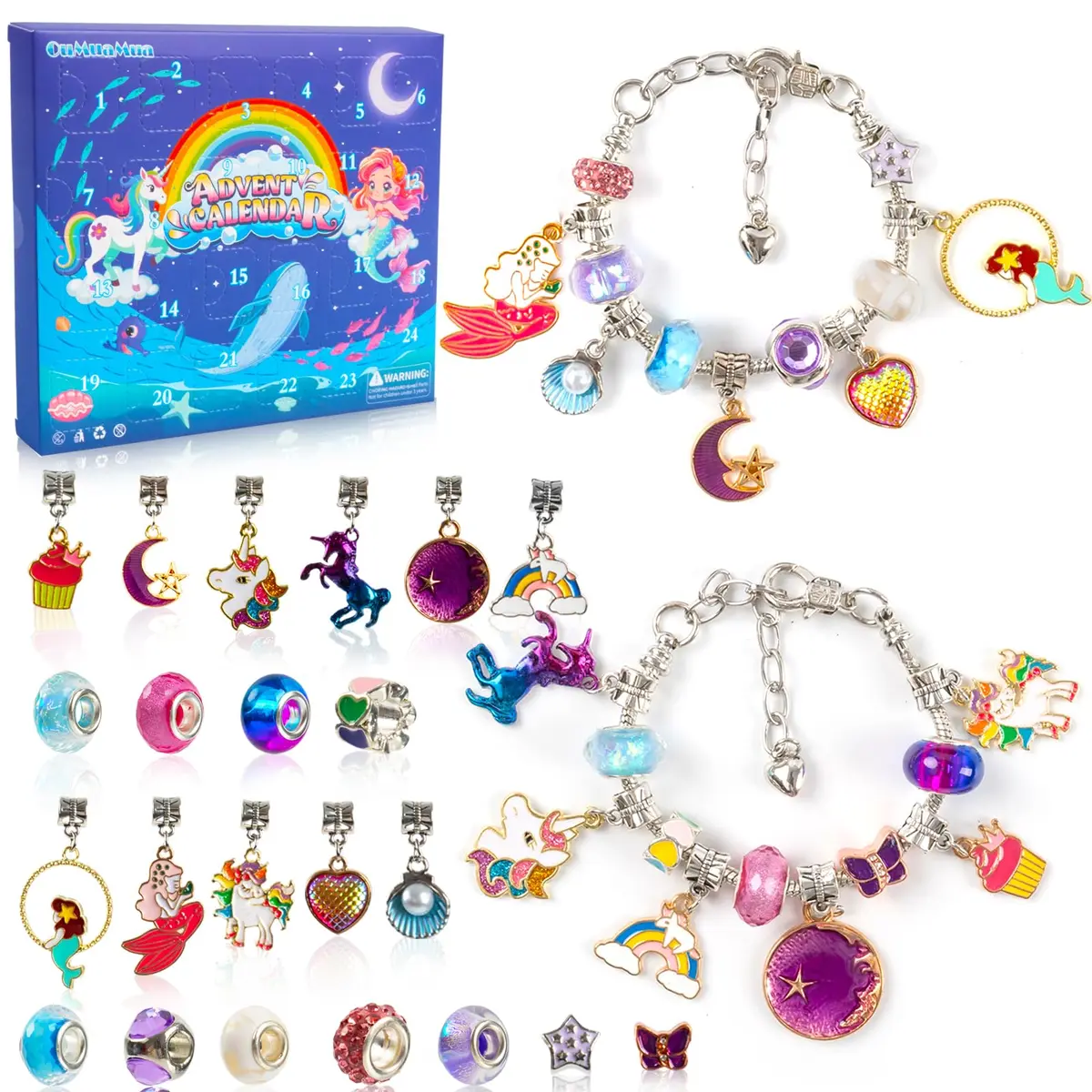 OuMuaMua Christmas Bracelets Advent Calendar 2026 for Girls | 24-Day DIY Jewelry Kit with Charms & Adjustable Chains - main product image