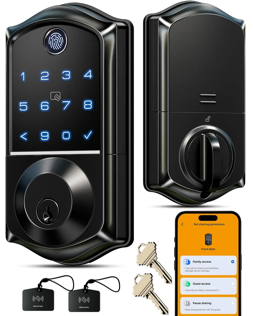 Veise VE017 Fingerprint Smart Door Lock with App Control, Matte Black, 1.02 kg (2.25 lb) - main product image