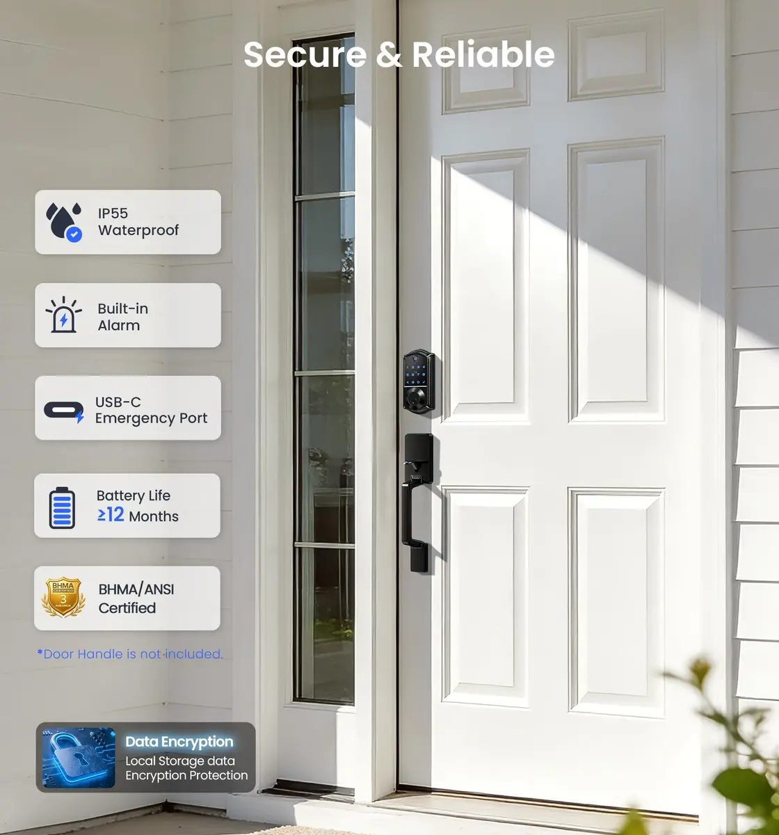 Veise VE017 Fingerprint Smart Door Lock with App Control, Matte Black, 1.02 kg (2.25 lb) - view 5