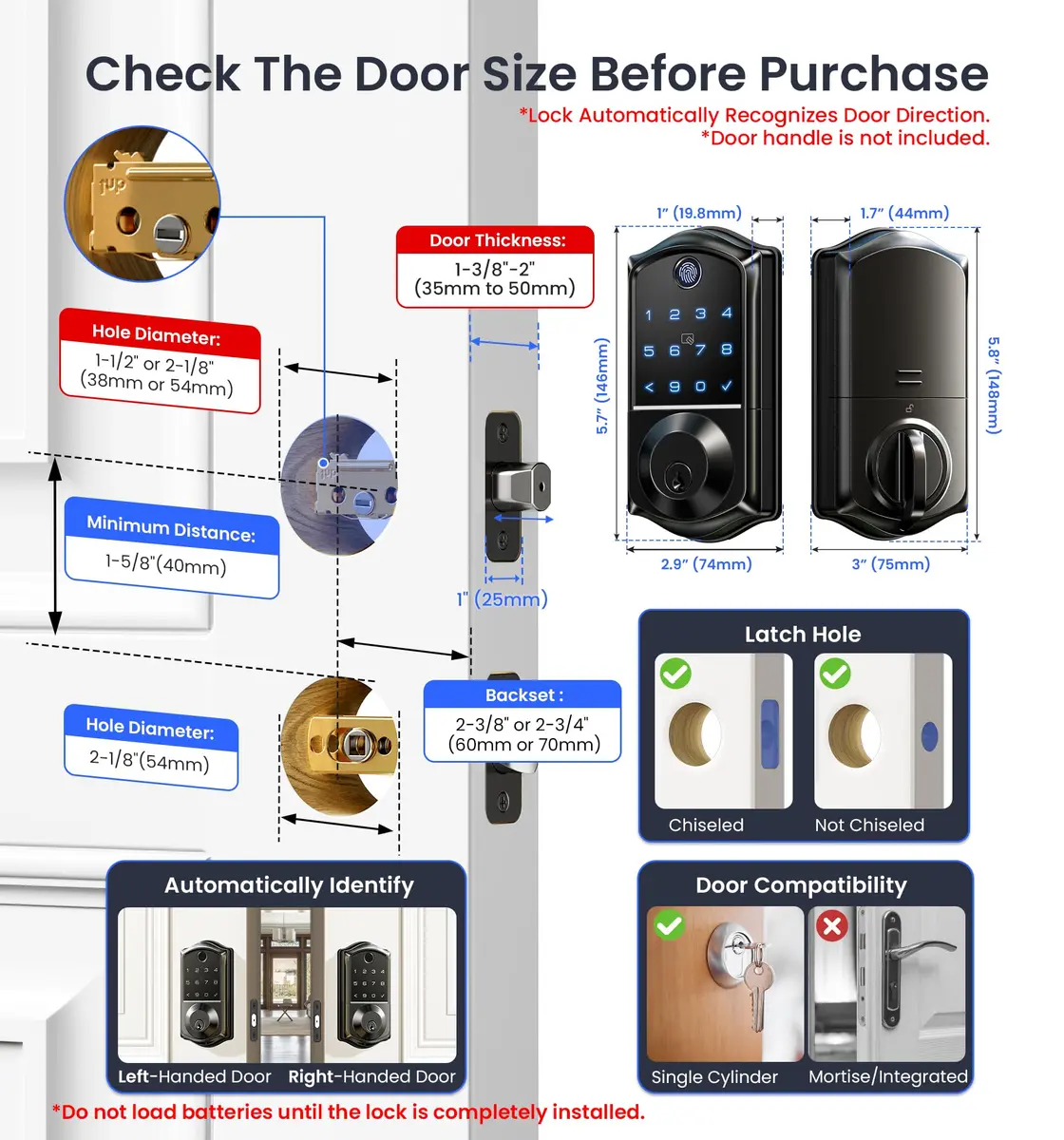 Veise VE017 Fingerprint Smart Door Lock with App Control, Matte Black, 1.02 kg (2.25 lb) - view 6
