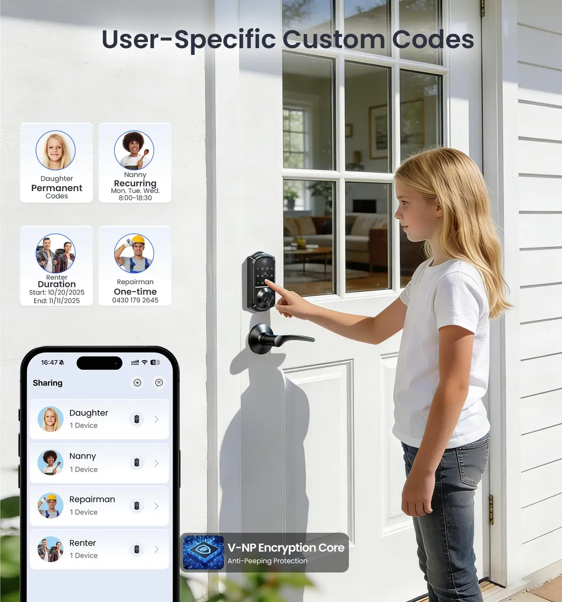 Veise VE017 Fingerprint Smart Door Lock with App Control, Matte Black, 1.02 kg (2.25 lb) - view 4