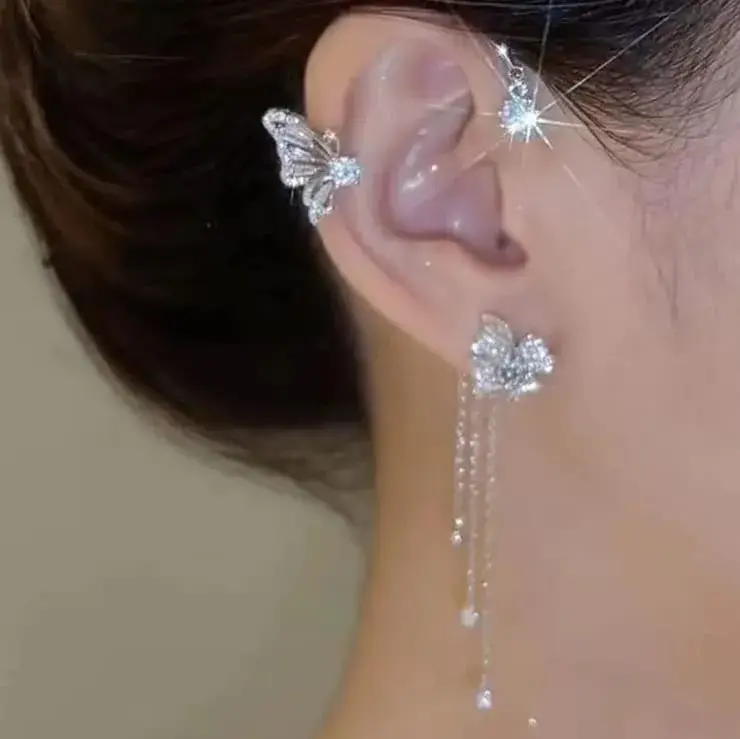 LAKIYOYO Gold 2Pcs Butterfly Ear Cuff Earrings | No Piercing Clip Wrap Around Rhinestone - view 5