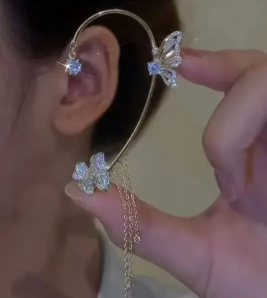 LAKIYOYO Gold 2Pcs Butterfly Ear Cuff Earrings | No Piercing Clip Wrap Around Rhinestone - view 7