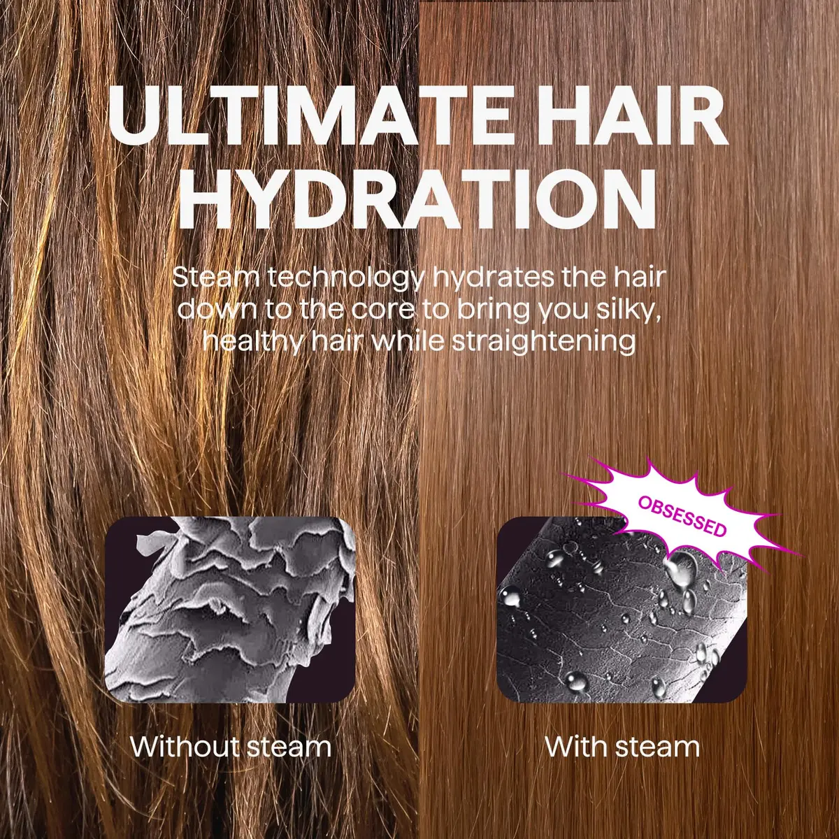 Wavytalk Pro Steam Hair Straightener Brush 30.7cm (12.1 Inch) | Hydrates Hair, Reduces Frizz, Faster Styling - view 3