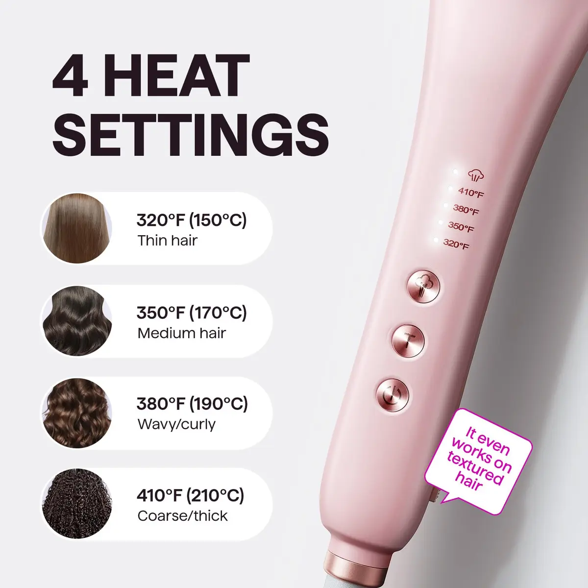 Wavytalk Pro Steam Hair Straightener Brush Pink | 200cm (6.5ft) Cord, 200°C (392°F) Max Temp - view 6