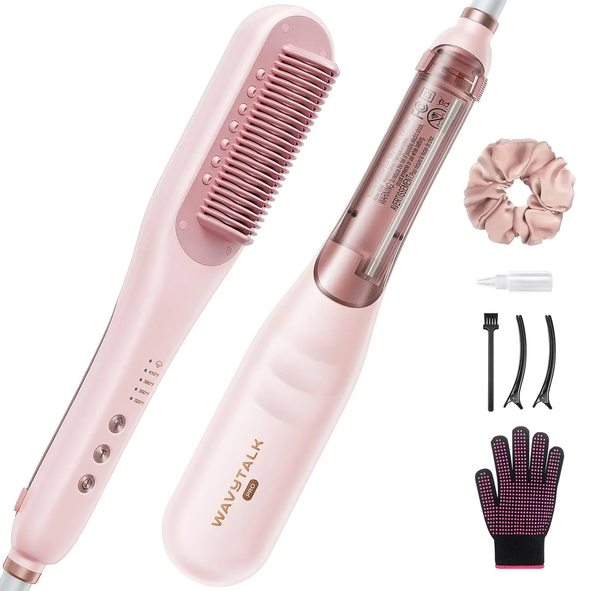Wavytalk Pro Steam Hair Straightener Brush Pink | 200cm (6.5ft) Cord, 200°C (392°F) Max Temp - main product image