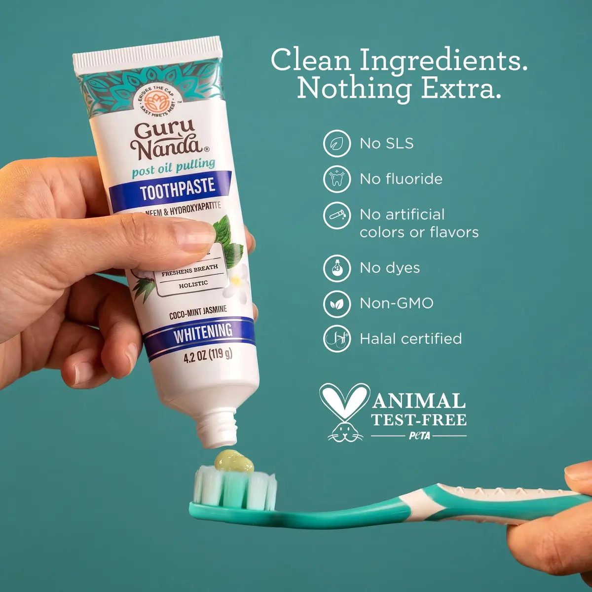 GuruNanda Hydroxyapatite Toothpaste with Neem & Vitamins 124ml (4.2oz) | Fluoride-Free Enamel Fortification - view 7