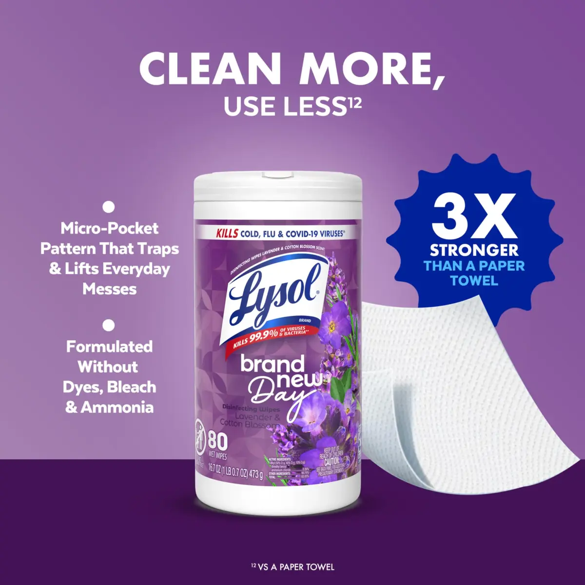 Lysol Disinfecting Wipes Multi-Surface Cleaner Lavender 80 ct | Kills 99.9% of Viruses & Bacteria - view 9