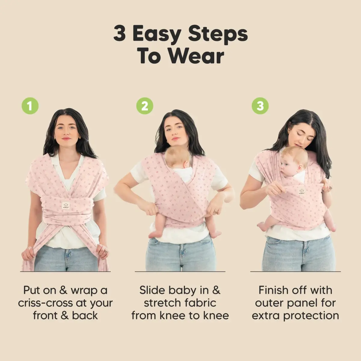 KeaBabies Original Baby Wrap Carrier Pink Daisies | Ergonomic, IHDI Certified, Breathable Fabric - view 7