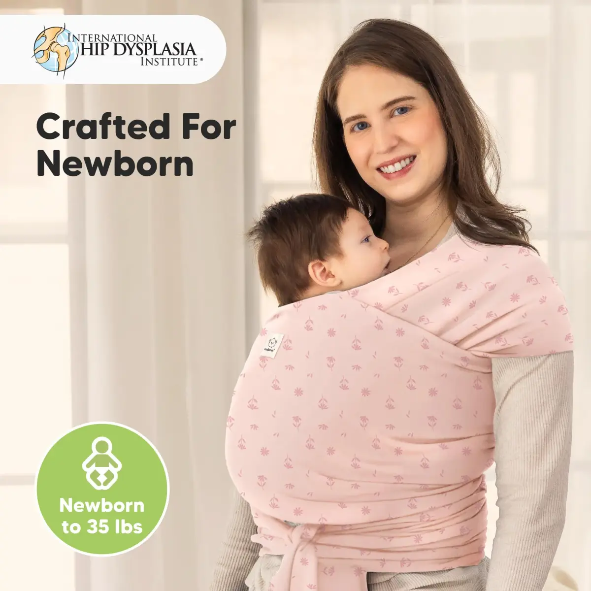 KeaBabies Original Baby Wrap Carrier Pink Daisies | Ergonomic, IHDI Certified, Breathable Fabric - view 2