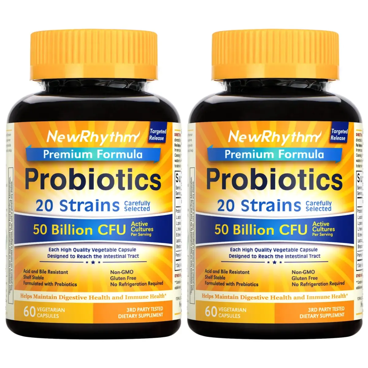NewRhythm Probiotics 50 Billion CFU 20 Strains 120 Veggie Capsules | Digestive & Immune Health Support - main product image