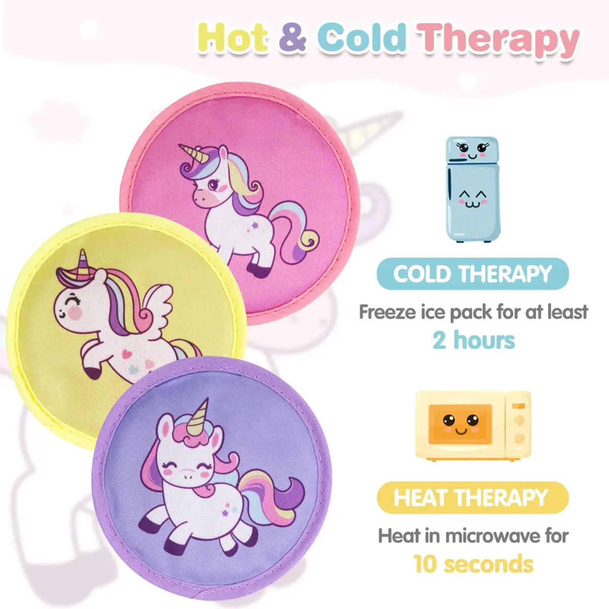 Hilph Kids Ice Packs for Boo Boos, 3 Unicorn Ice Packs with Handheld Strap & Extra Long Strap (9.9 cm Diameter) - view 7