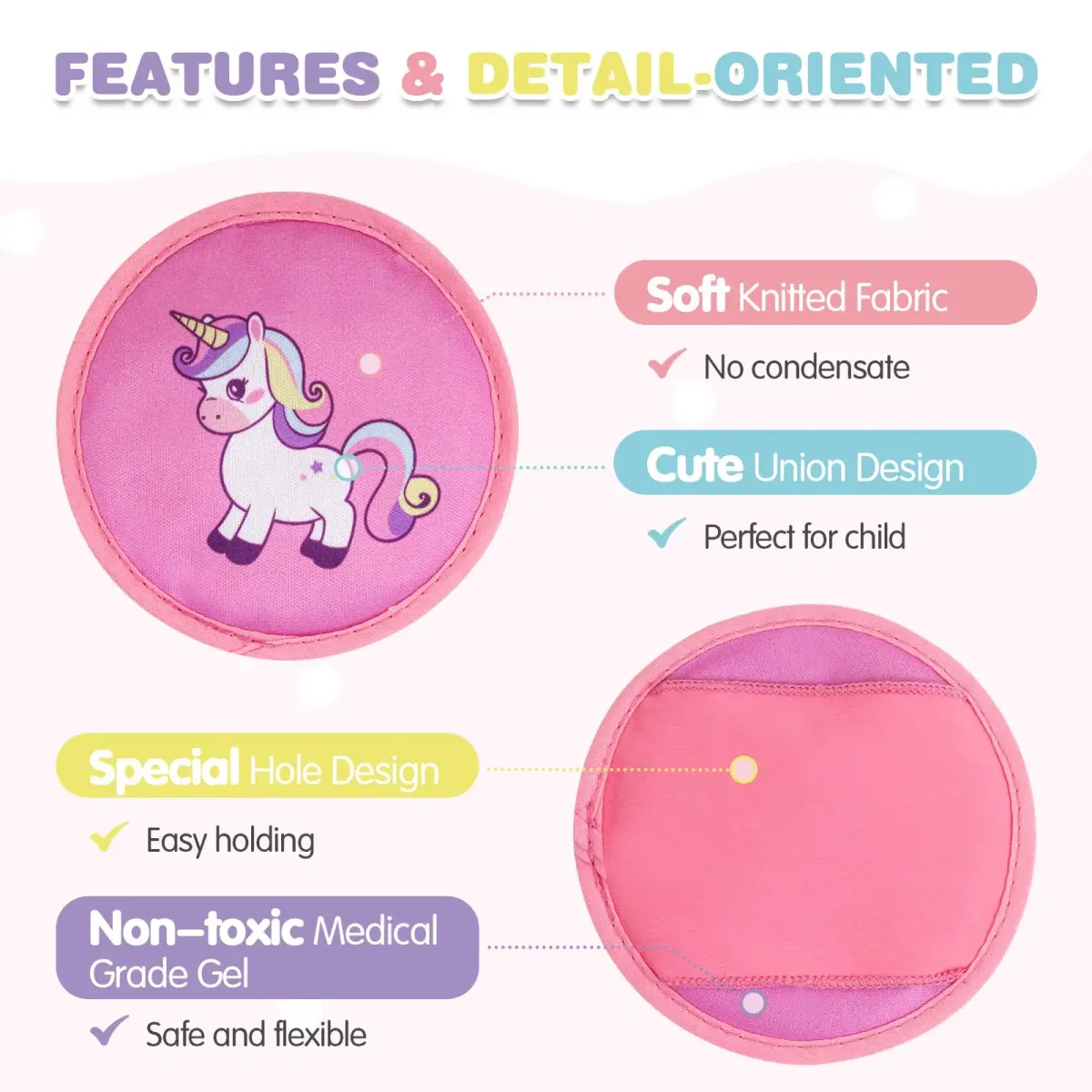 Hilph Kids Ice Packs for Boo Boos, 3 Unicorn Ice Packs with Handheld Strap & Extra Long Strap (9.9 cm Diameter) - view 3