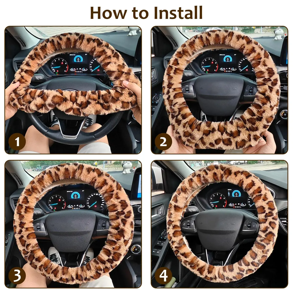 Accmor Fuzzy Car Steering Wheel Cover, Brown | Warm Fluffy Auto Wheel Protector for Men Women - view 6