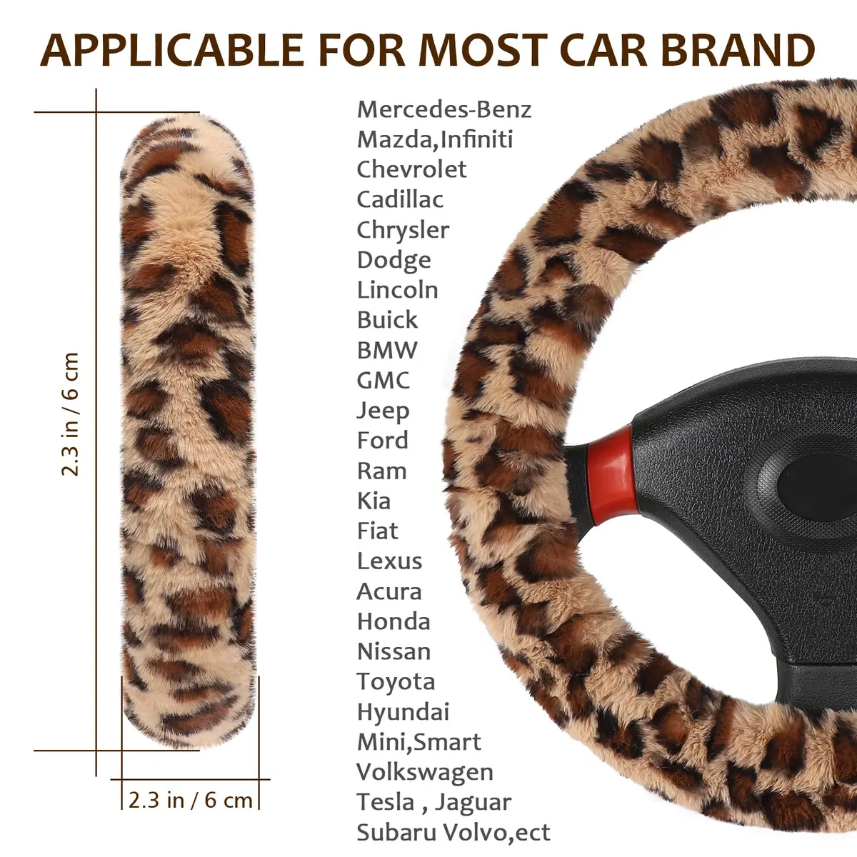 Accmor Fuzzy Car Steering Wheel Cover, Brown | Warm Fluffy Auto Wheel Protector for Men Women - view 2