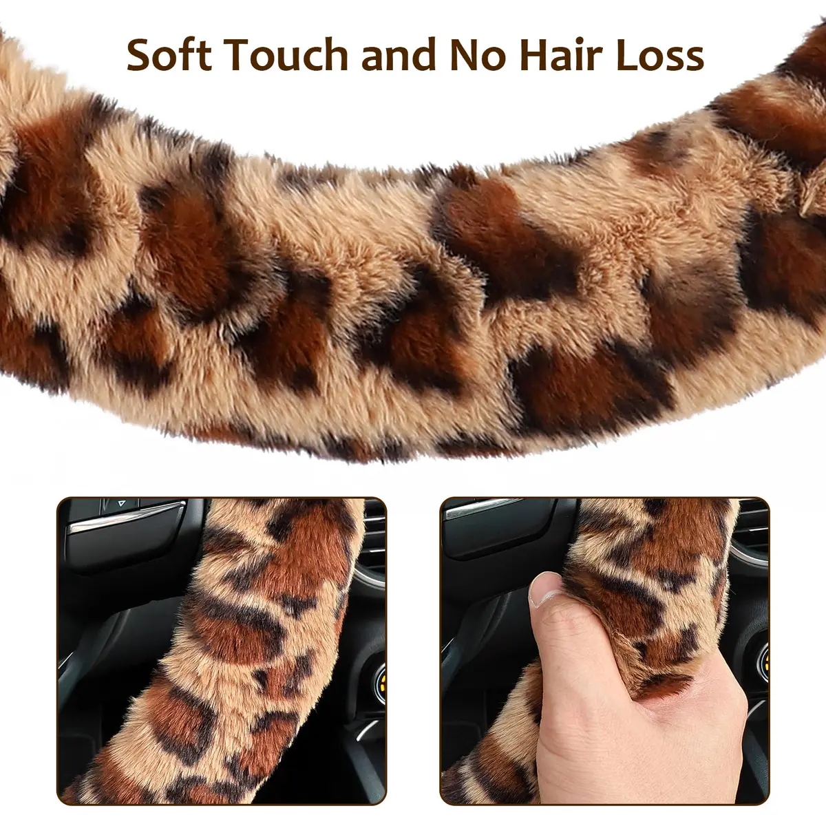 Accmor Fuzzy Car Steering Wheel Cover, Brown | Warm Fluffy Auto Wheel Protector for Men Women - view 4