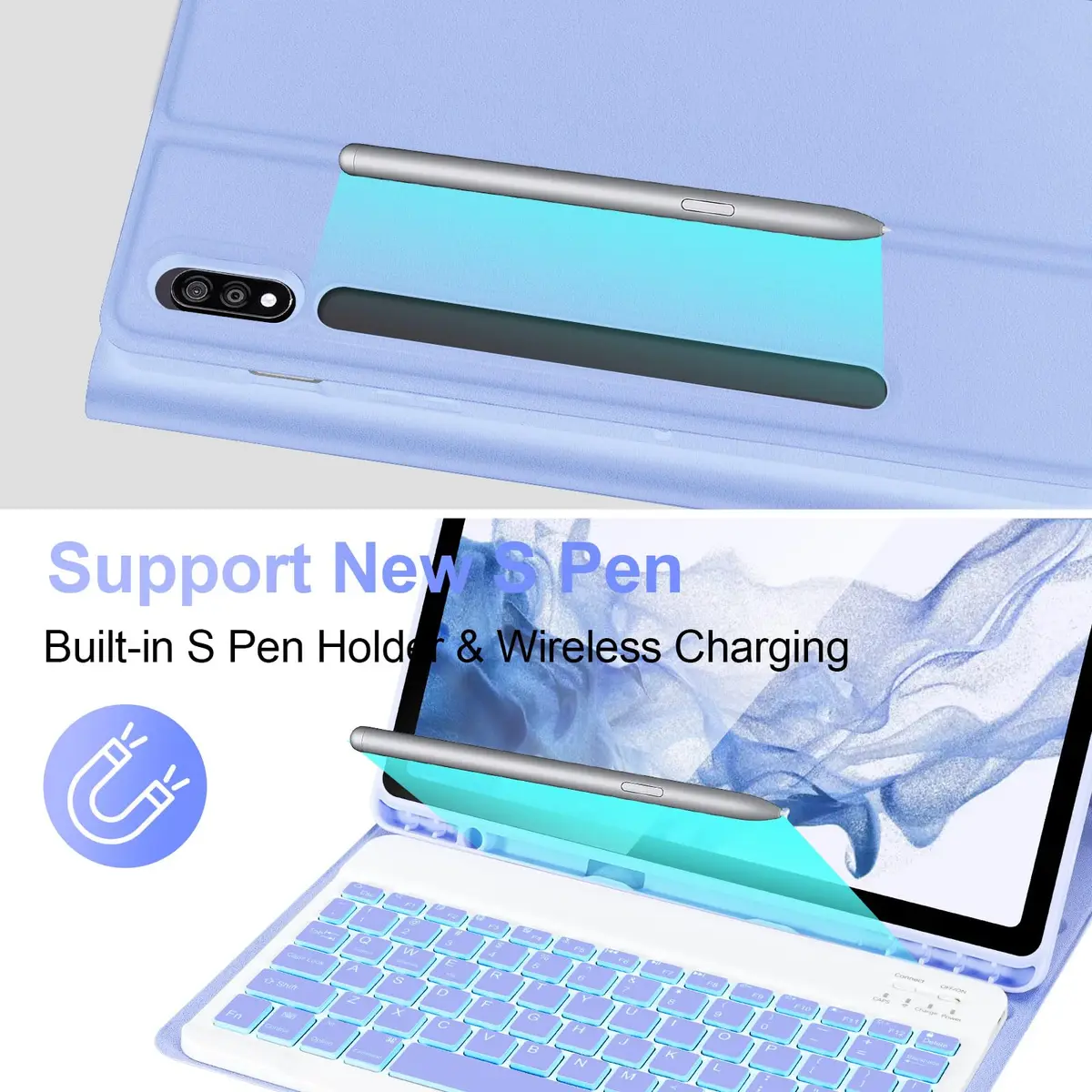 SOPPY Backlit Keyboard Case with Mouse for Samsung Galaxy Tab S10FE/S10 Lite 10.9 inch, S9FE/S9/S8/S7 11 inch, Purple - view 8