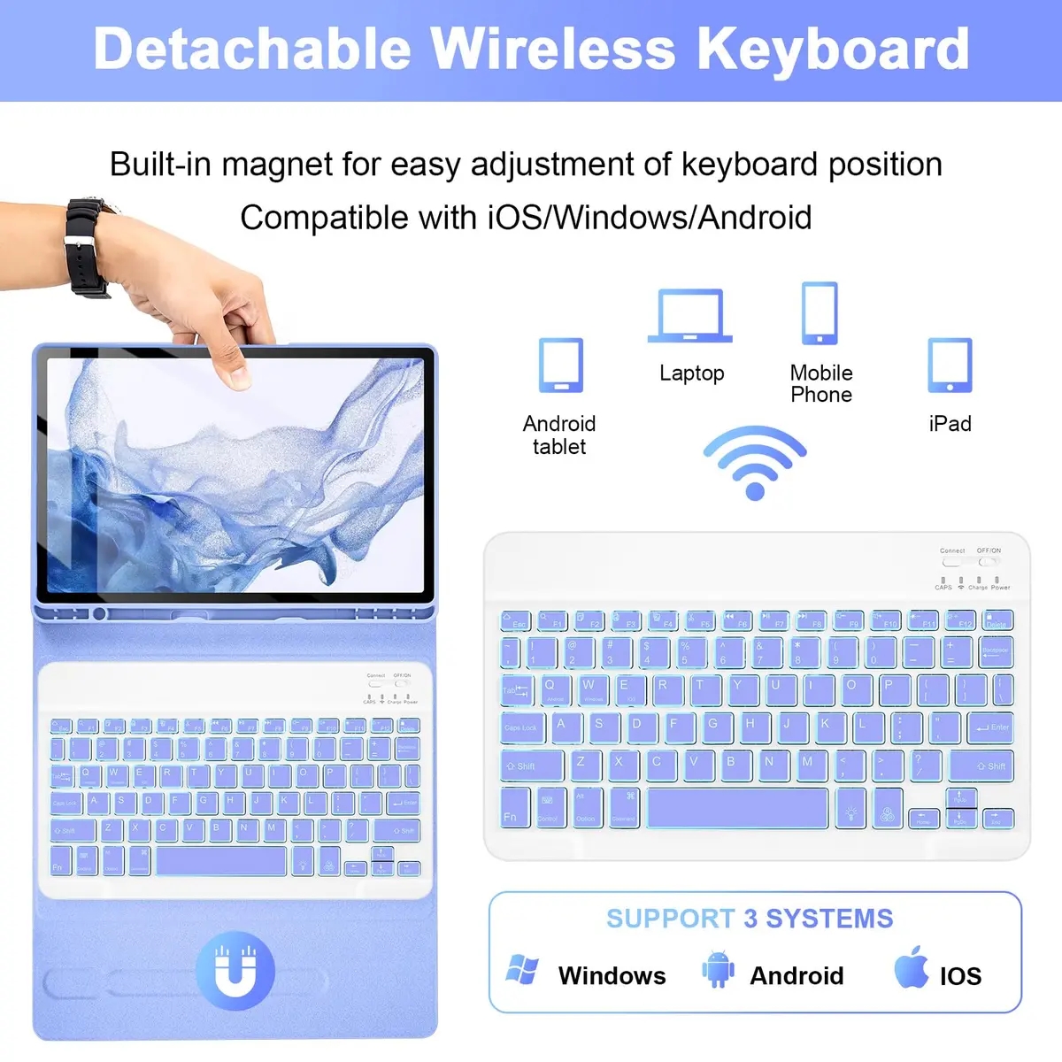 SOPPY Backlit Keyboard Case with Mouse for Samsung Galaxy Tab S10FE/S10 Lite 10.9 inch, S9FE/S9/S8/S7 11 inch, Purple - view 4