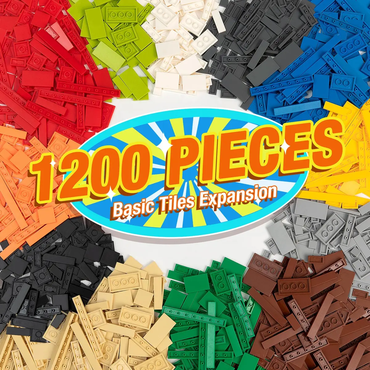 MANNIDOO Classic 1200 Piece Flat Tiles Expansion Set | Compatible with Lego, 12 Colors - main product image