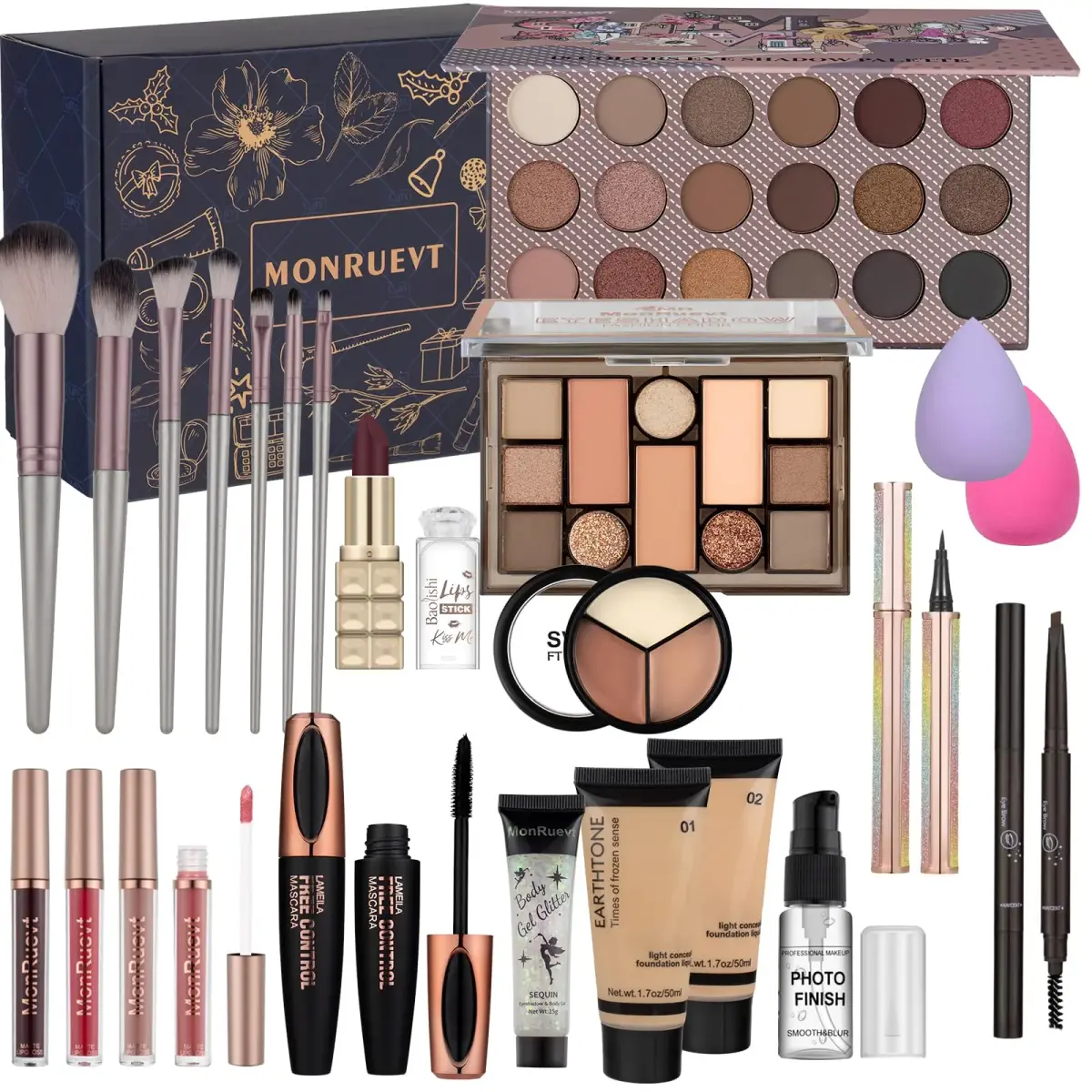 MONRUEVT All-in-One Makeup Kit for Women & Teens | Full Face Essentials with 16-Shade Palette & 8 Brushes - main product image