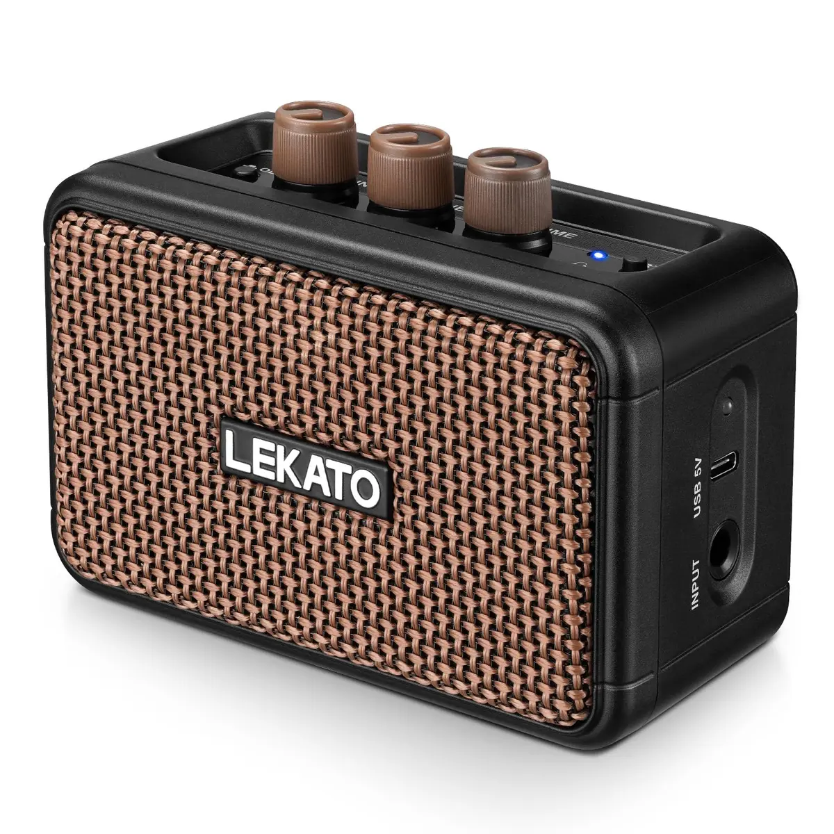 LEKATO Mini Guitar Amplifier 5W Portable Rechargeable Amp with Bluetooth & Headphone Jack | Dual Speakers Brown - main product image