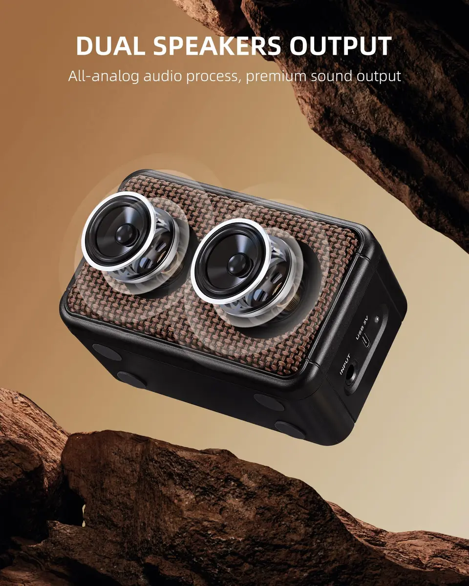 LEKATO Mini Guitar Amplifier 5W Portable Rechargeable Amp with Bluetooth & Headphone Jack | Dual Speakers Brown - view 7