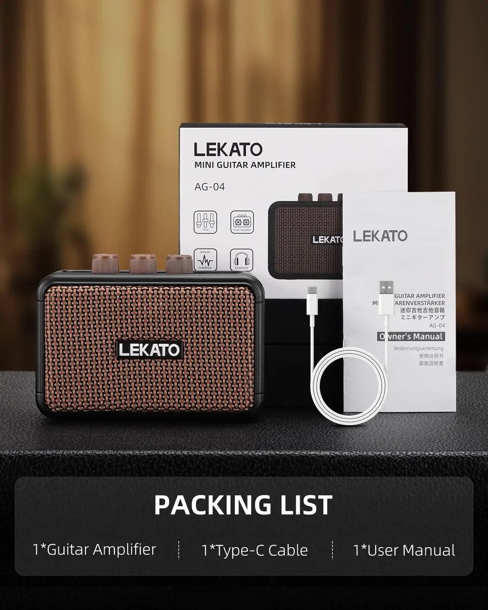 LEKATO Mini Guitar Amplifier 5W Portable Rechargeable Amp with Bluetooth & Headphone Jack | Dual Speakers Brown - view 8