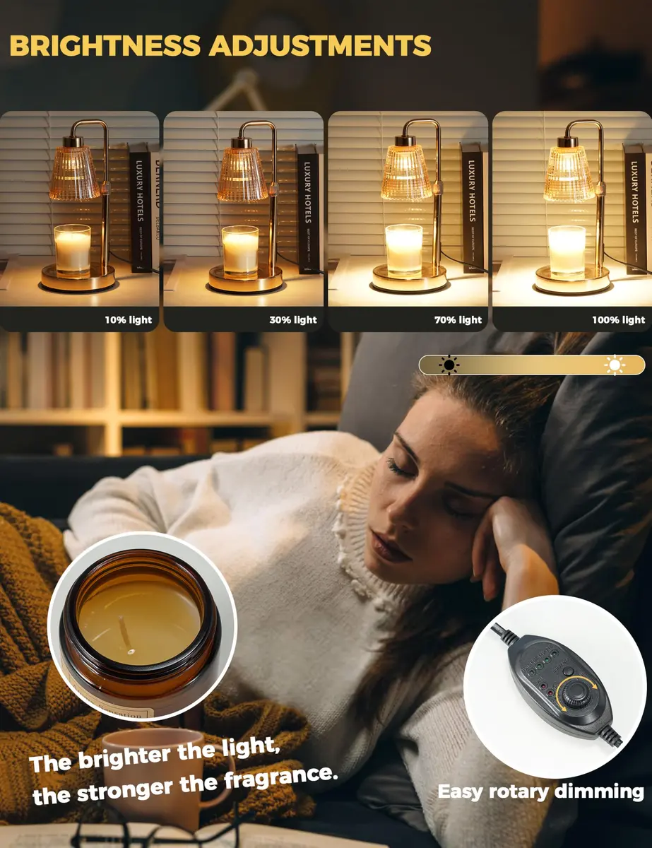 GODONLIF Gold Candle Warmer Lamp with 24h Cycle Timer, Dimmable Wax Melt Warmer - view 3