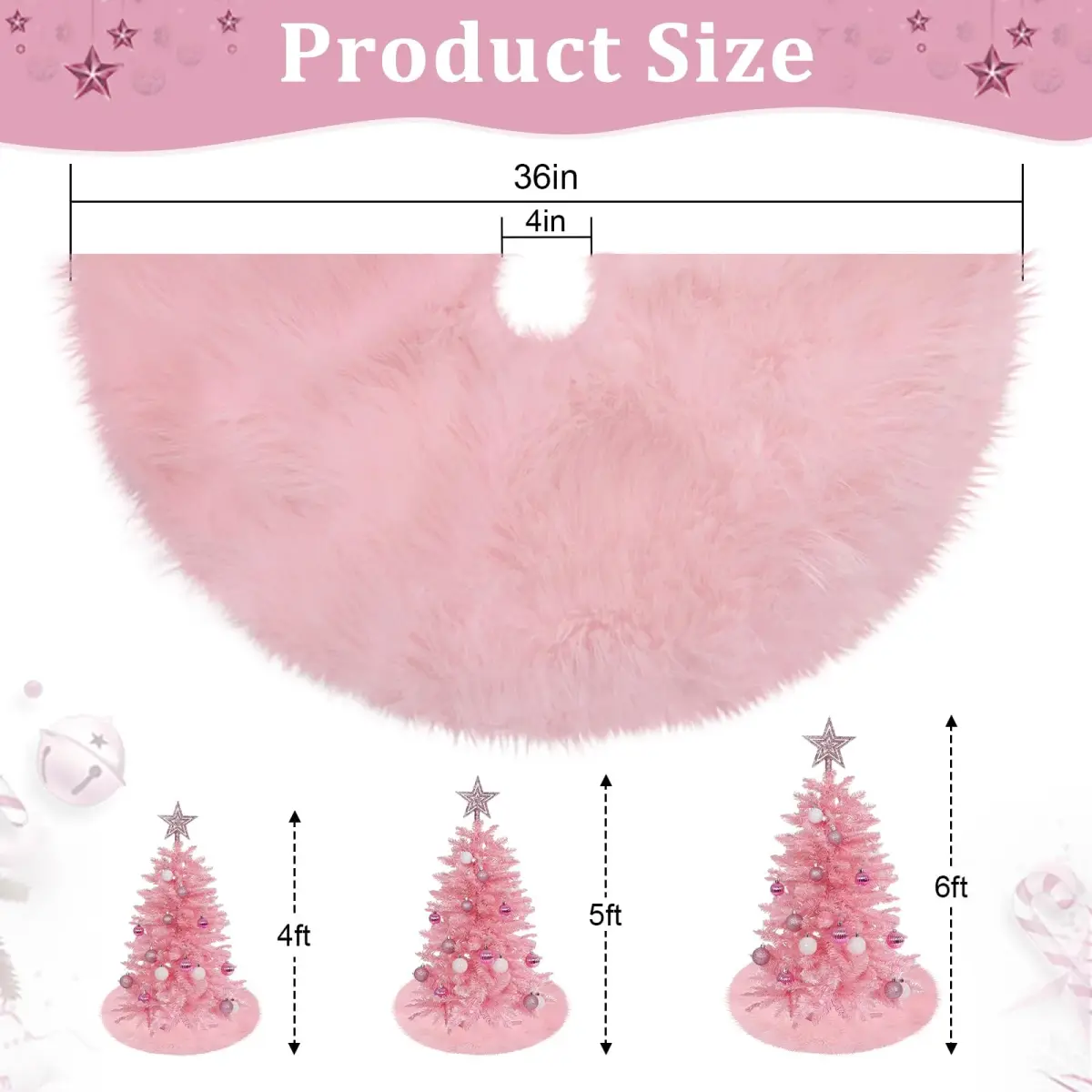 yuboo Light Pink Faux Fur Tree Skirt 91cm (36 inch) | Soft Fluffy Christmas Decor for 5-6 Ft Slim Trees - view 7