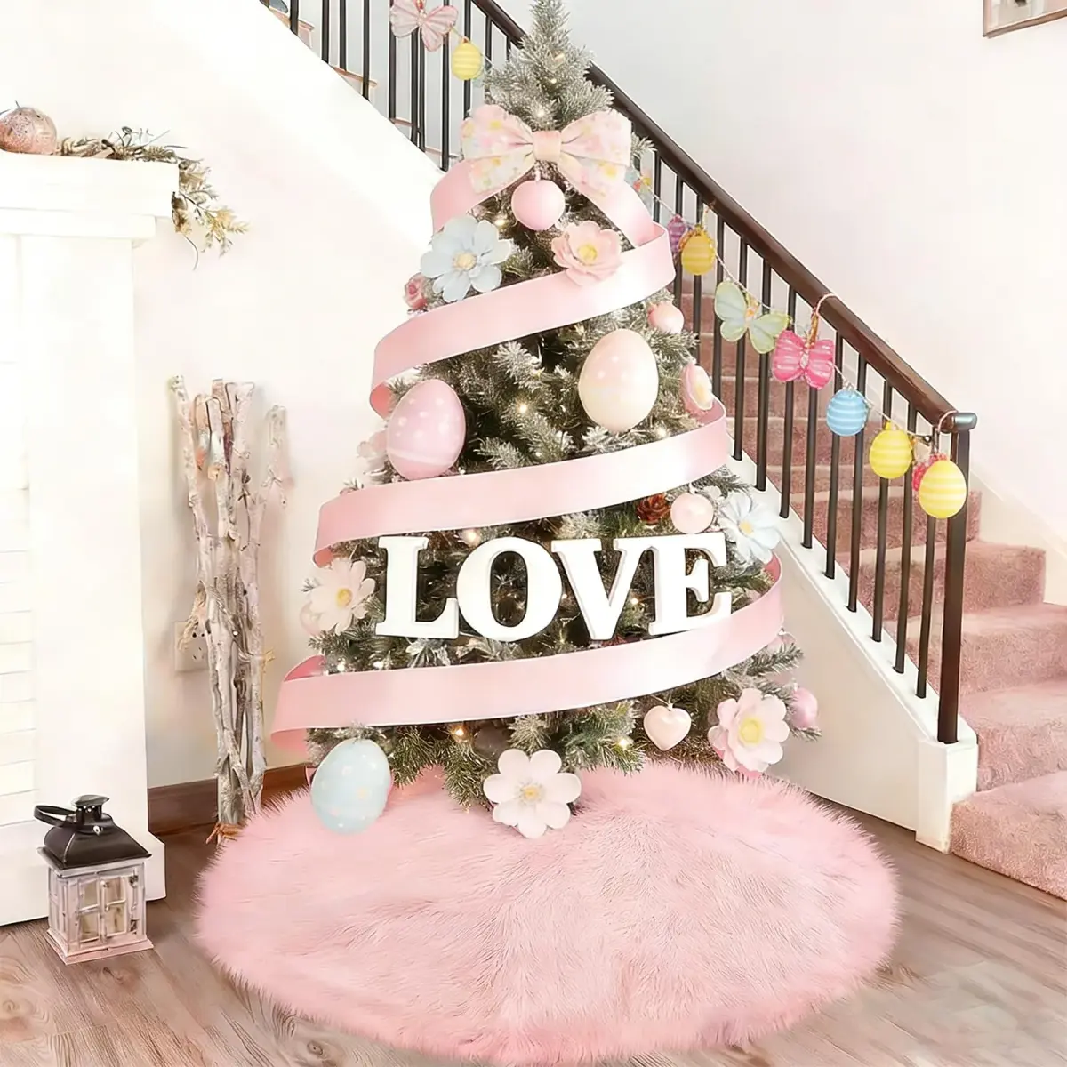 yuboo Light Pink Fur Tree Skirt 48 inch (122cm) | Pastel Pink Mother's Day Decorations for Artificial Trees 6-7 Ft - main product image