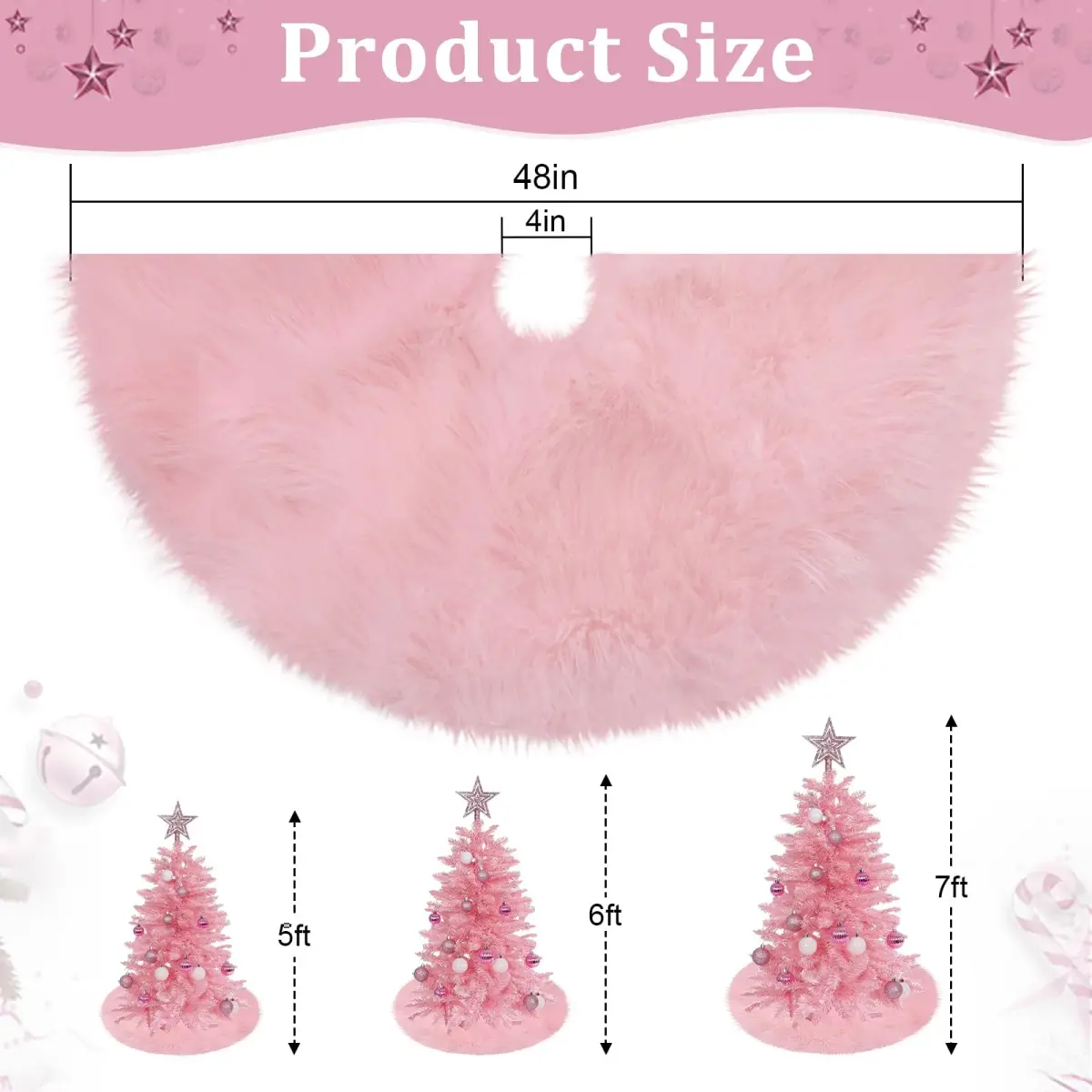 yuboo Light Pink Fur Tree Skirt 48 inch (122cm) | Pastel Pink Mother's Day Decorations for Artificial Trees 6-7 Ft - view 8