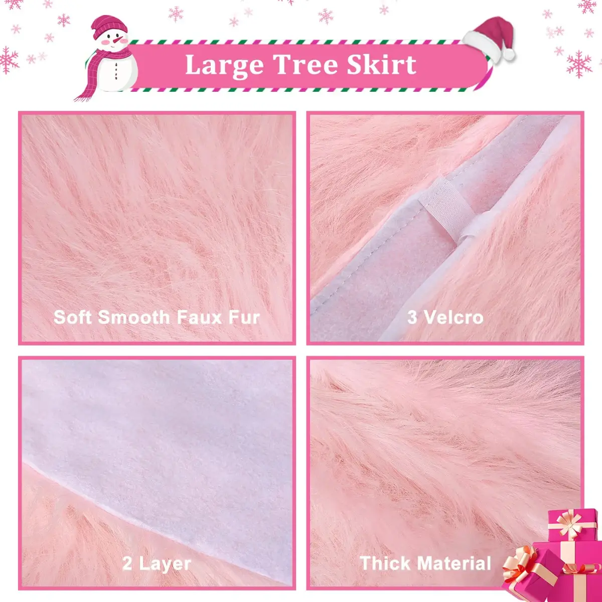 yuboo Light Pink Fur Tree Skirt 48 inch (122cm) | Pastel Pink Mother's Day Decorations for Artificial Trees 6-7 Ft - view 3