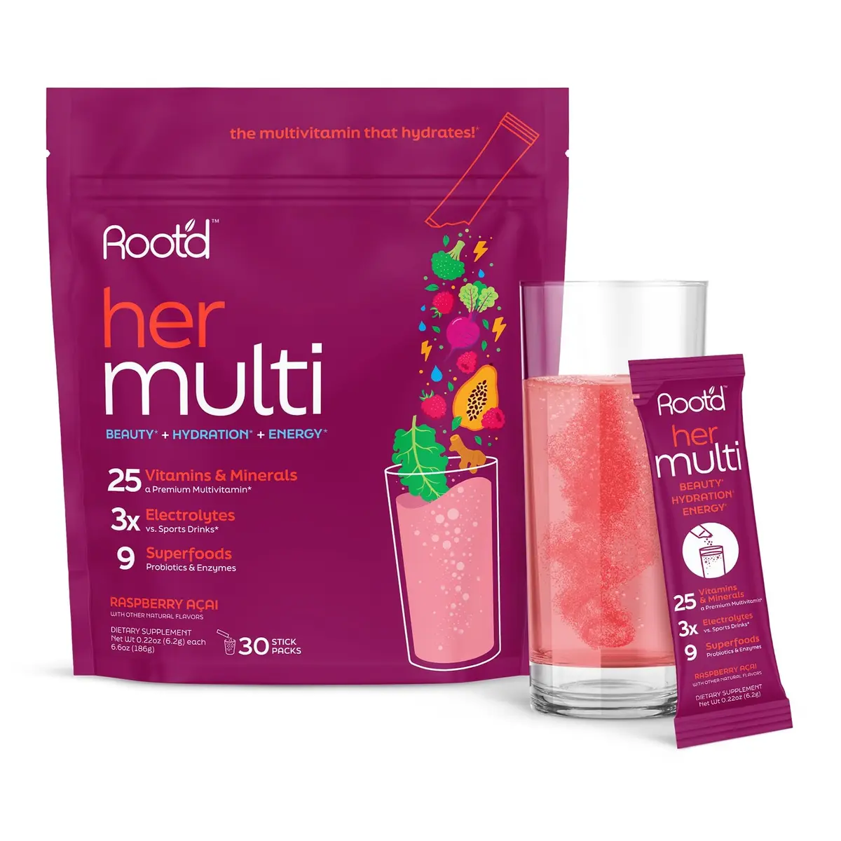 Root'd Multivitamin Powder for Women - 25 Vitamins & Minerals | 30 Count, Natural & Vegan - main product image