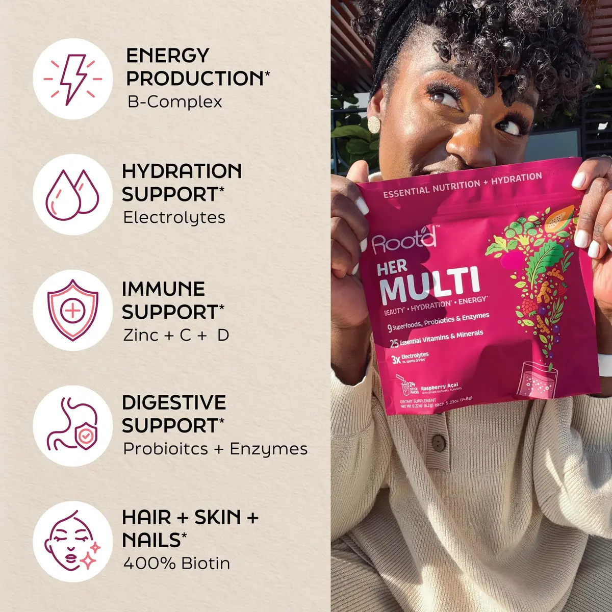 Root'd Multivitamin Powder for Women - 25 Vitamins & Minerals | 30 Count, Natural & Vegan - view 3