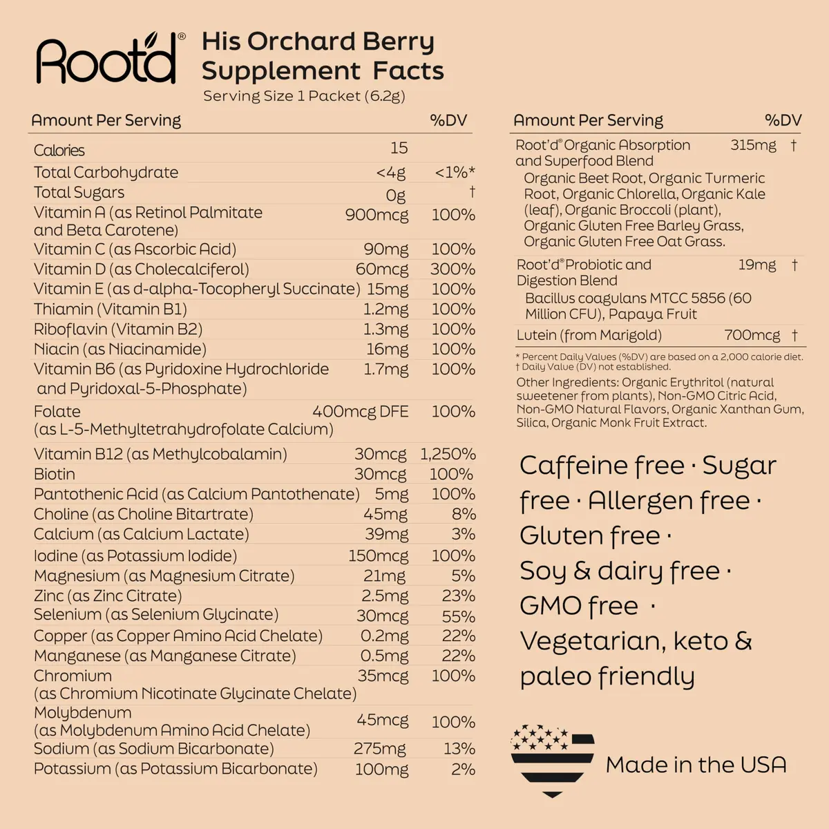 Root'd Multivitamin Powder for Men - 24 Vitamins & Minerals | 30 Count, Orchard Berry, Hydrating & Easy to Mix - view 7