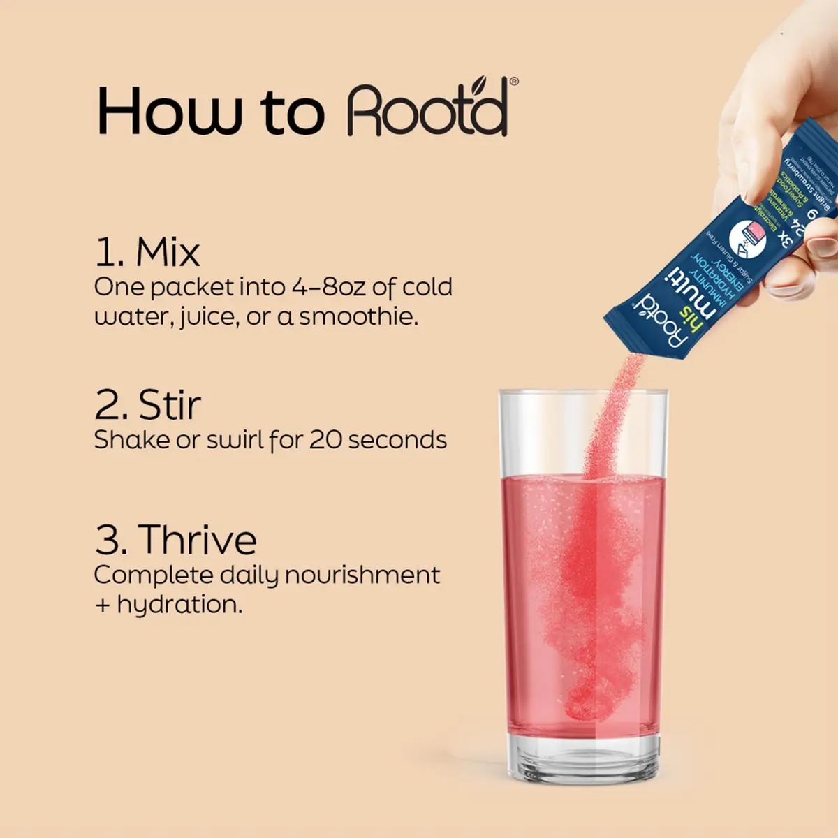 Root'd Multivitamin Powder for Men - 24 Vitamins & Minerals | 30 Count, Orchard Berry, Hydrating & Easy to Mix - view 2