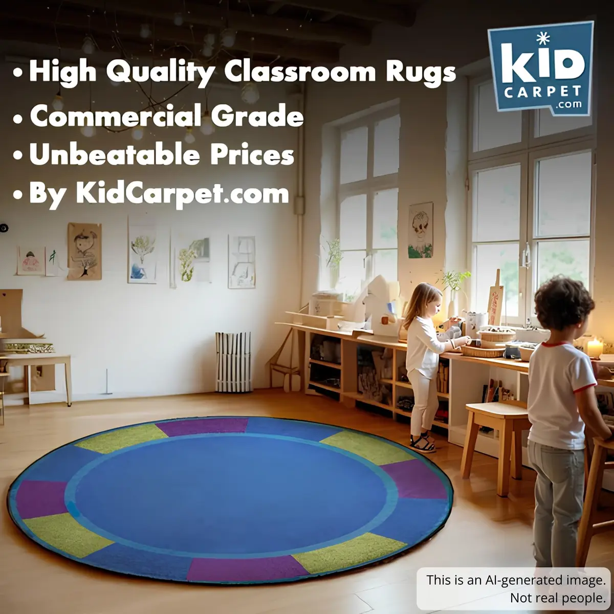 KIDCARPET.COM Cool Colors Circle Rug 6' Round | Classroom & Playroom Area Rug - view 5
