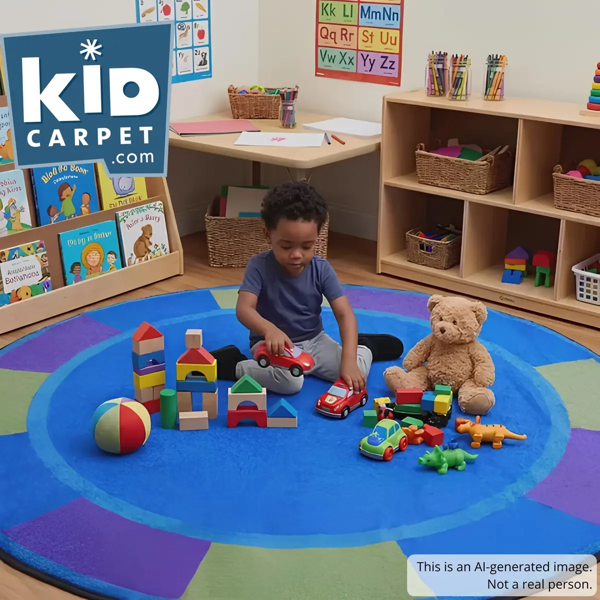 KIDCARPET.COM Cool Colors Circle Rug 6' Round | Classroom & Playroom Area Rug - view 2