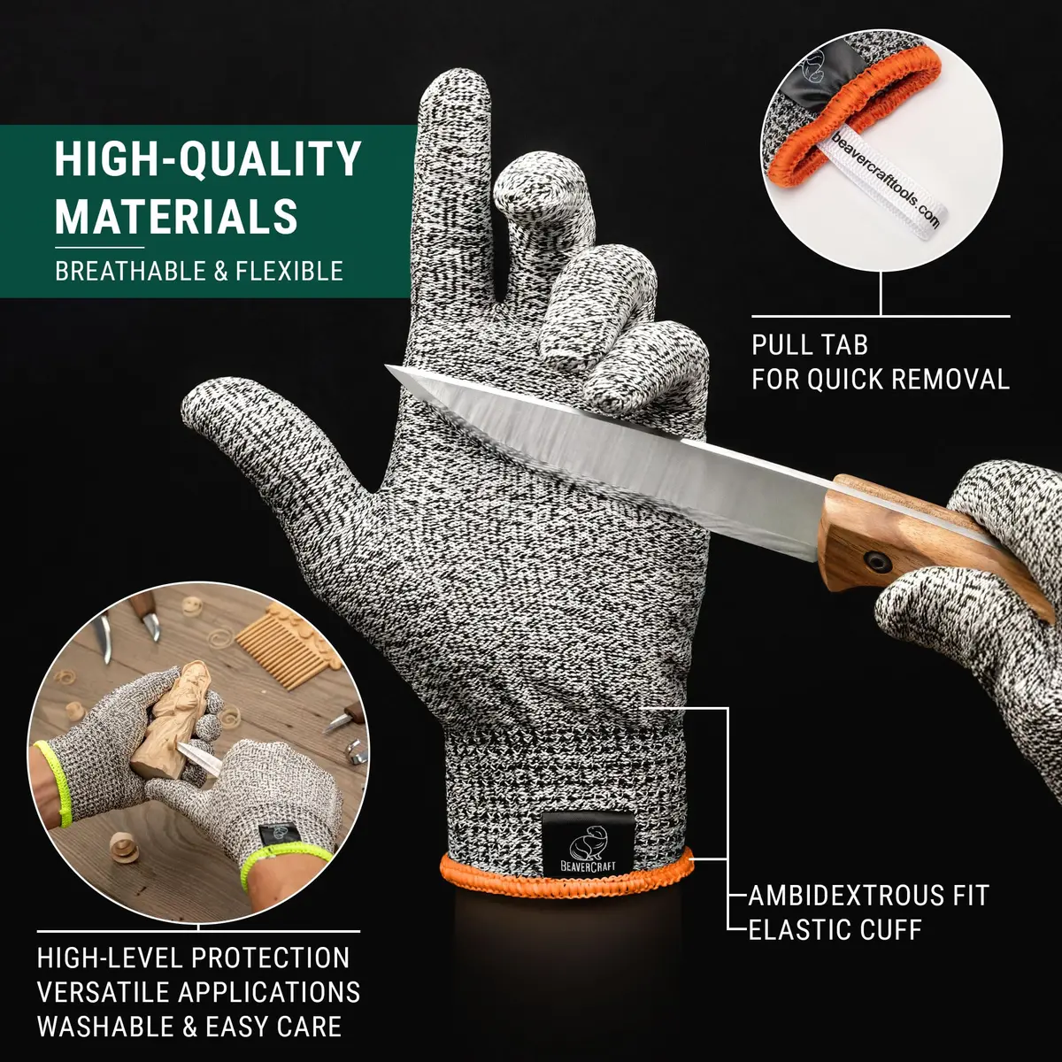BeaverCraft Wood Carving Gloves CRG - Cut Resistant Gloves Level D for Woodworking & Food Prep (L) - view 6