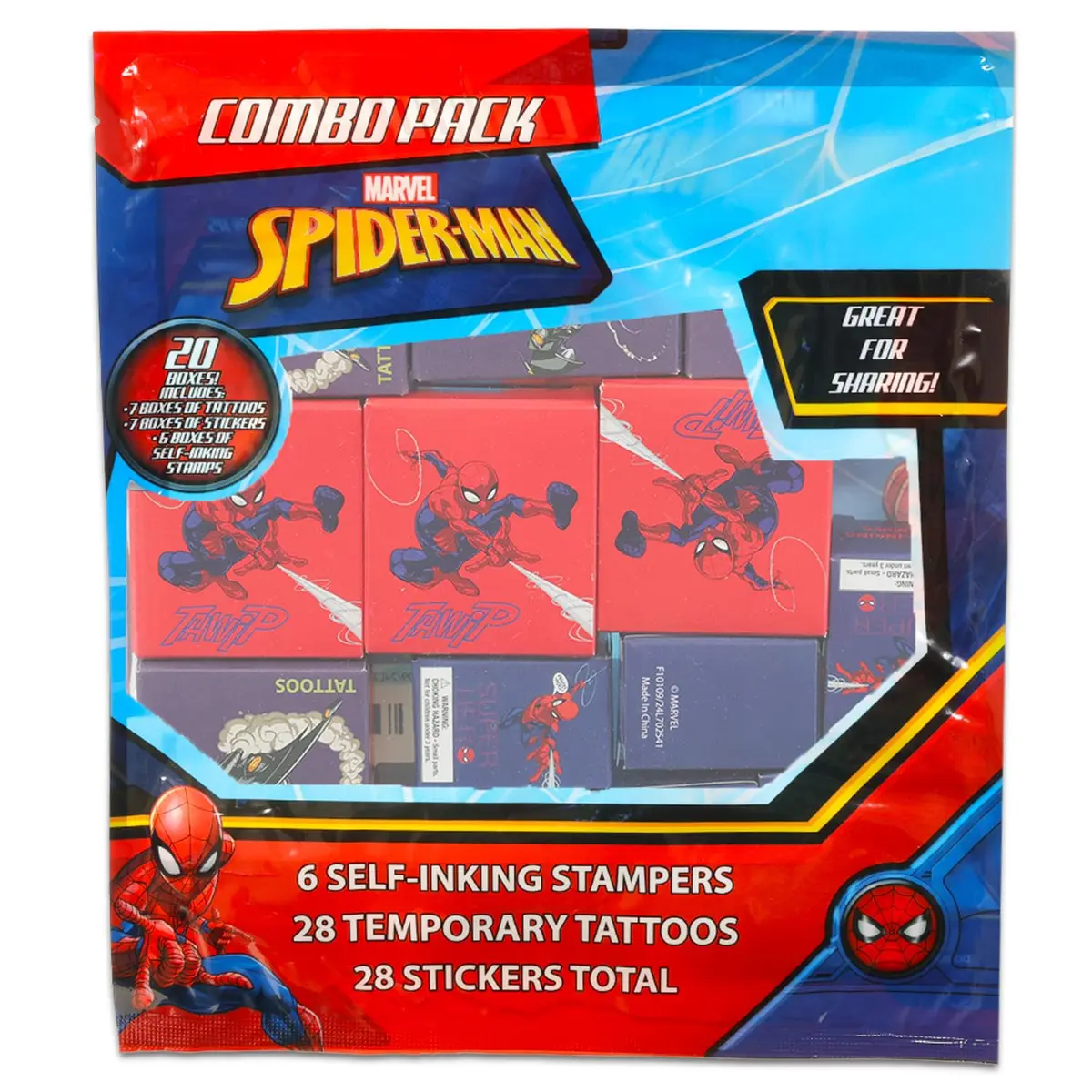 Marvel Spiderman Party Favors for 20 Guests | Superhero Favor Boxes with Stickers, Tattoos & Stampers - view 3