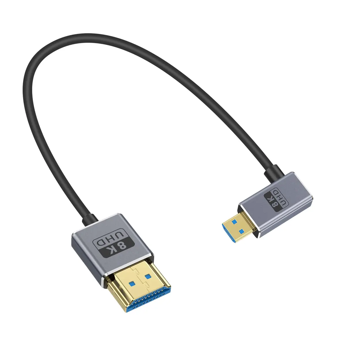 Duttek 8K Micro HDMI to HDMI Cable 30cm (1FT) | Right Angle Micro HDMI Male to HDMI Male Adapter Cable - main product image