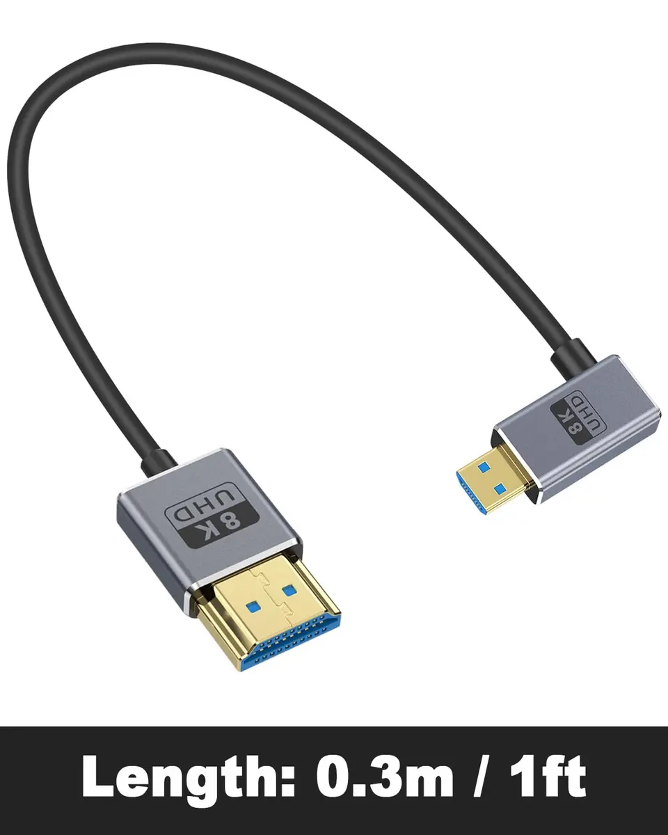 Duttek 8K Micro HDMI to HDMI Cable 30cm (1FT) | Right Angle Micro HDMI Male to HDMI Male Adapter Cable - view 8