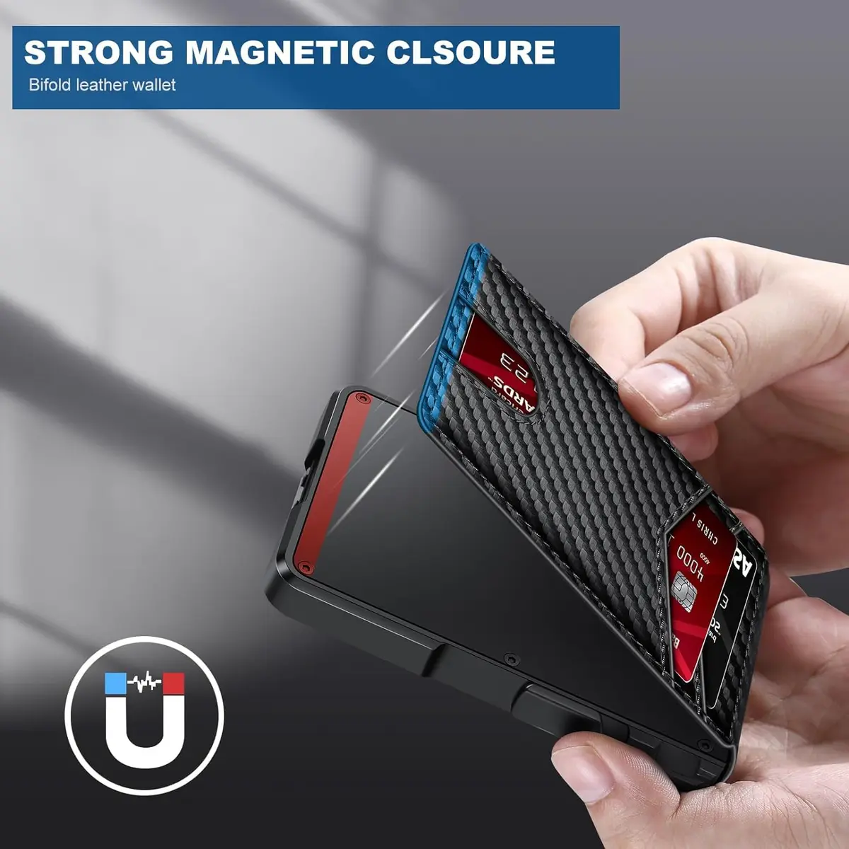 ZALVEX Minimalist RFID Blocking Pop-Up Wallet for Men, Carbon Fiber & Aluminum, 12+ Cards Capacity - view 6