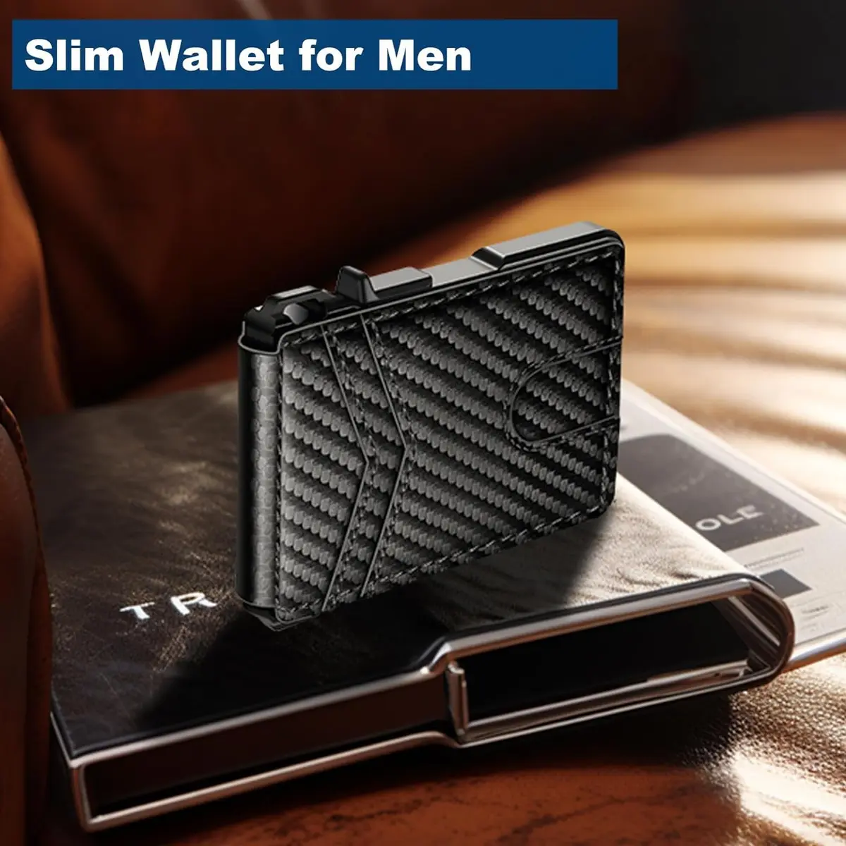 ZALVEX Minimalist RFID Blocking Pop-Up Wallet for Men, Carbon Fiber & Aluminum, 12+ Cards Capacity - view 2